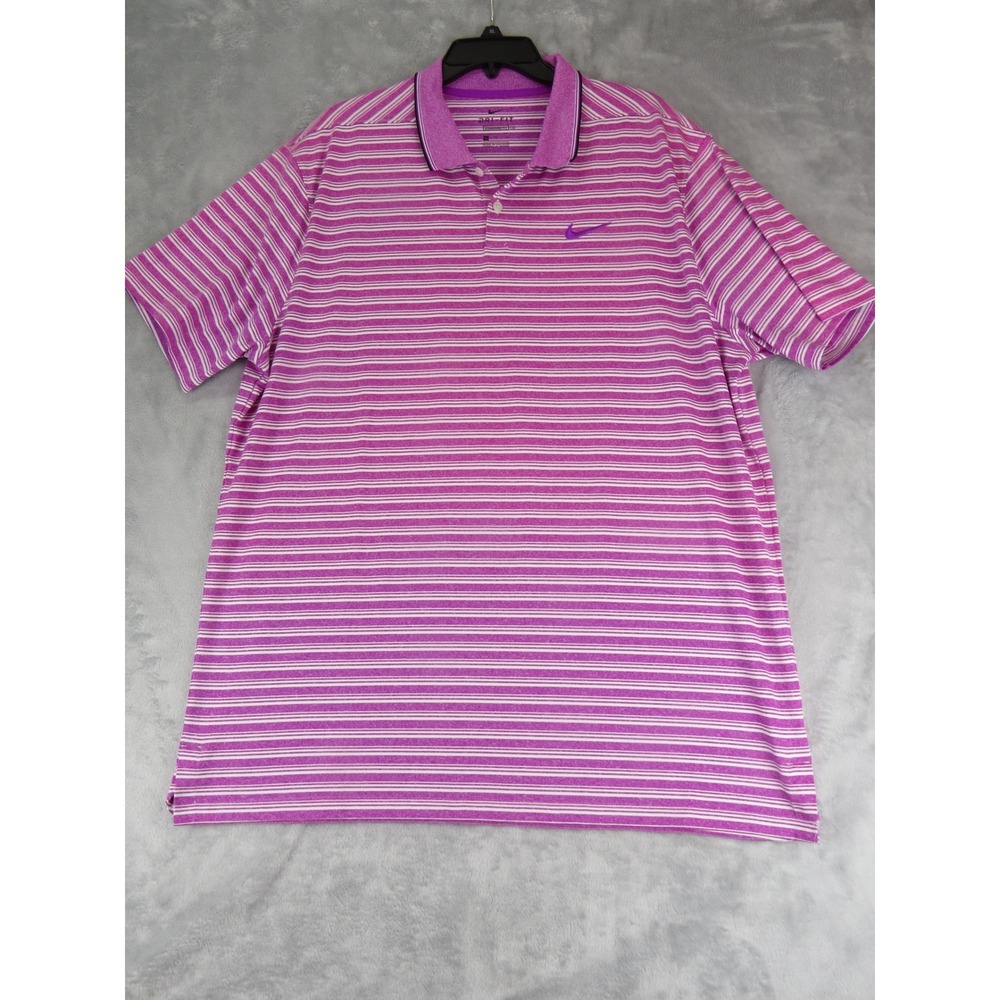 Nike Golf Dri-Fit Mens Polo XL Purple White Stripe Standard Fit‎ city money